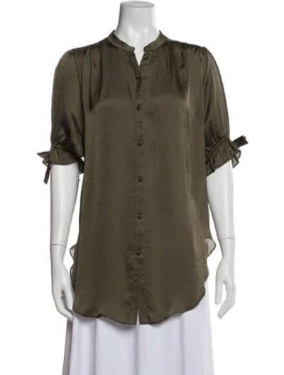 Pre-owned Misa Short Sleeve Blouse In Green