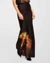 Misa Sierra Floral Maxi Skirt In Yellow Rose Satin