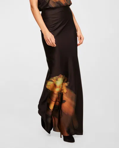 Misa Sierra Floral Maxi Skirt In Yellow Rose Satin