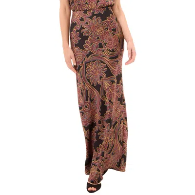 Misa Sierra Maxi Skirt In Studded Flora Satin In Brown