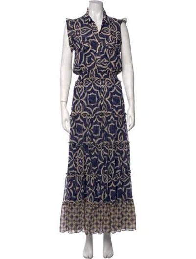 Pre-owned Misa Silk Long Dress In Blue