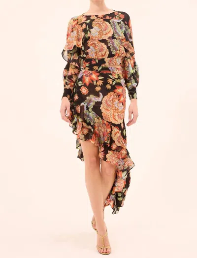 Misa Sky Asymmetrical Skirt In Fiery Flora Chiffon In Multi