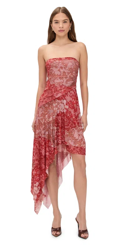 Misa Sofie Dress Patchwork Lace In Red