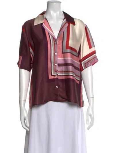 Pre-owned Misa Solange Geometric Silk Blouse In Multi