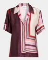 Misa Solange Geometric Stripe Satin Top In Brown