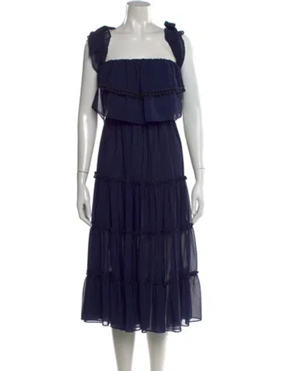 Pre-owned Misa Square Neckline Midi Length Dress In Blue