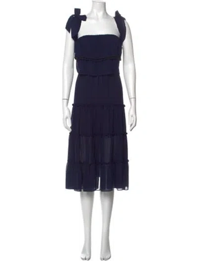 Pre-owned Misa Square Neckline Midi Length Dress In Blue
