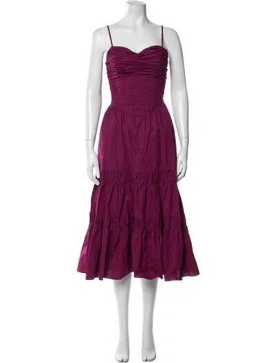 Pre-owned Misa Square Neckline Midi Length Dress In Purple