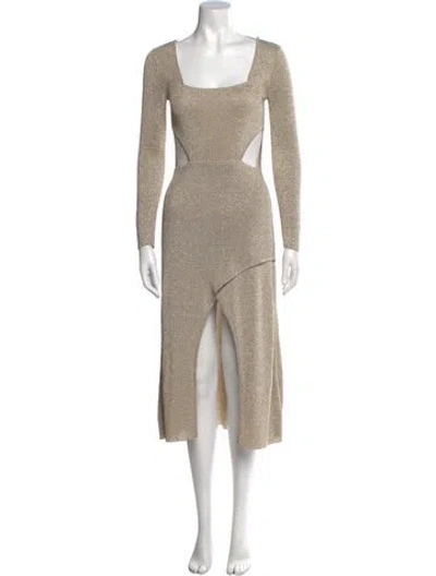 Pre-owned Misa Square Neckline Midi Length Dress In Silver