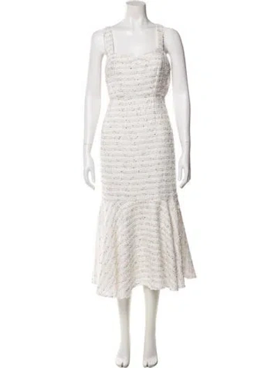 Pre-owned Misa Square Neckline Midi Length Dress In White