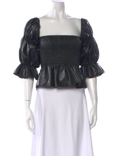 Pre-owned Misa Square Neckline Short Sleeve Blouse In Black