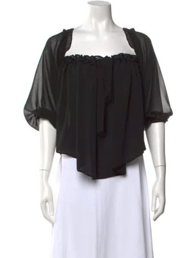 Pre-owned Misa Square Neckline Short Sleeve Blouse In Black
