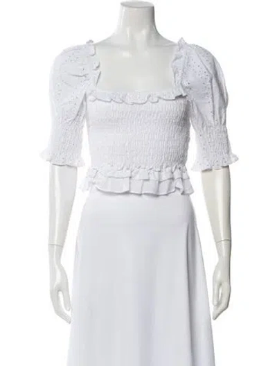 Pre-owned Misa Square Neckline Short Sleeve Blouse In White