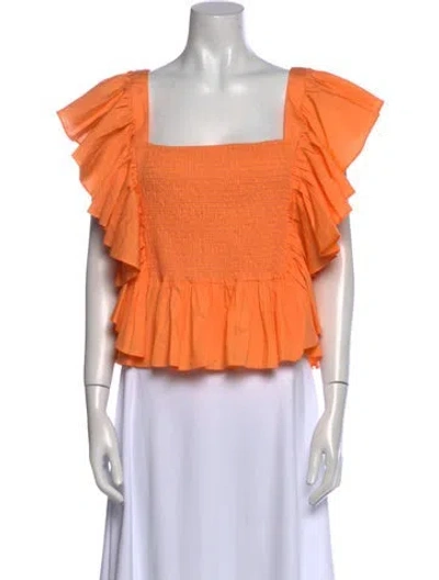 Pre-owned Misa Square Neckline Short Sleeve Crop Top W/ Tags In Orange