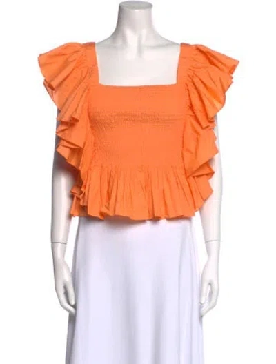 Pre-owned Misa Square Neckline Short Sleeve Crop Top W/ Tags In Orange