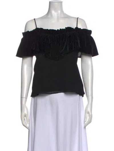 Pre-owned Misa Square Neckline Short Sleeve Top In Black