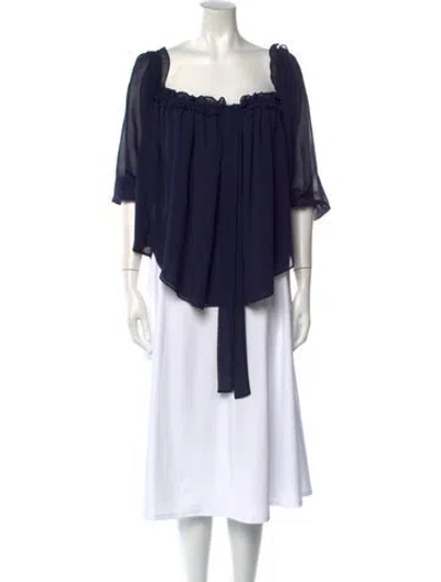 Pre-owned Misa Square Neckline Three-quarter Sleeve Top In Blue