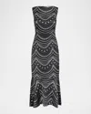 Misa Stranded Pearls Patricia Midi Dress In Black