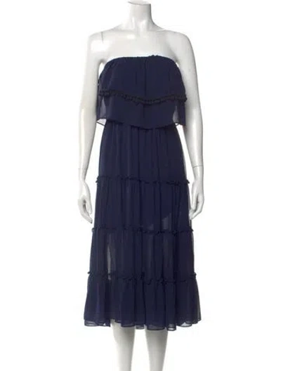 Pre-owned Misa Strapless Knee-length Dress In Blue