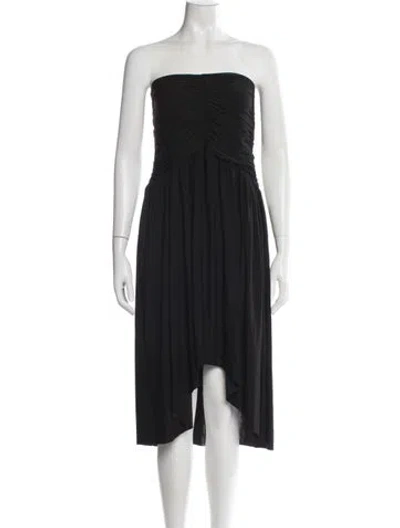 Pre-owned Misa Strapless Midi Length Dress In Black