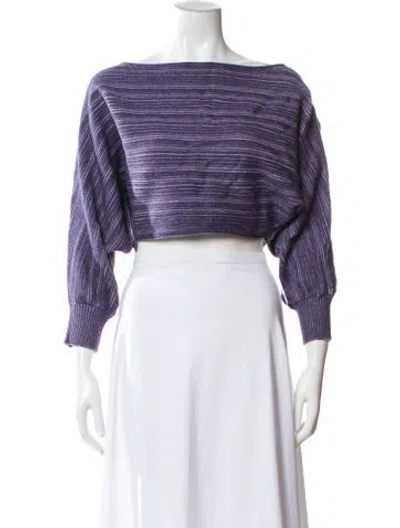 Pre-owned Misa Striped Bateau Neckline Crop Top In Blue