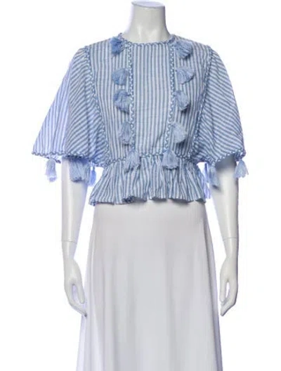 Pre-owned Misa Striped Crew Neck Blouse In Blue