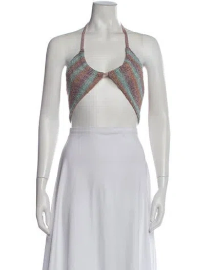Pre-owned Misa Striped Halterneck Crop Top W/ Tags In Multi