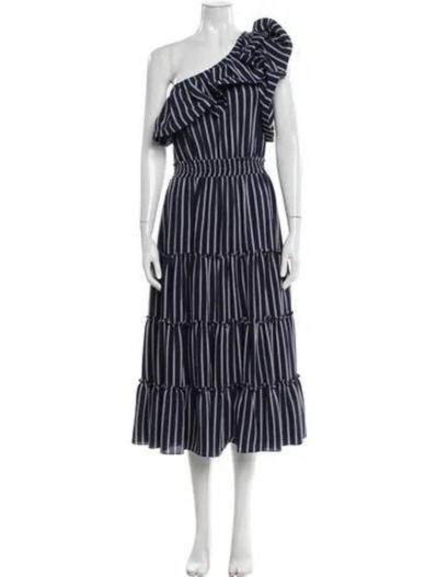Pre-owned Misa Striped Long Dress In Blue