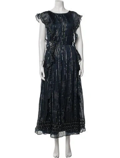Pre-owned Misa Striped Long Dress In Blue
