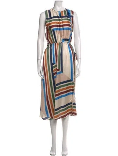 Pre-owned Misa Striped Long Dress In Brown