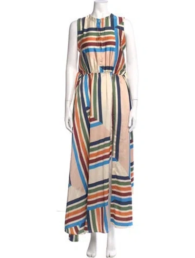Pre-owned Misa Striped Long Dress In Brown