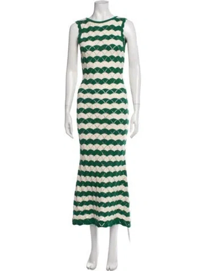 Pre-owned Misa Striped Long Dress In Green