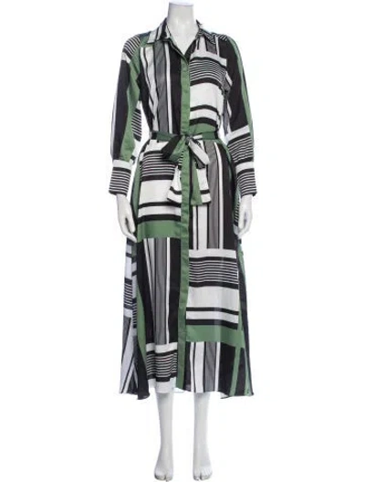 Pre-owned Misa Striped Long Dress In Green