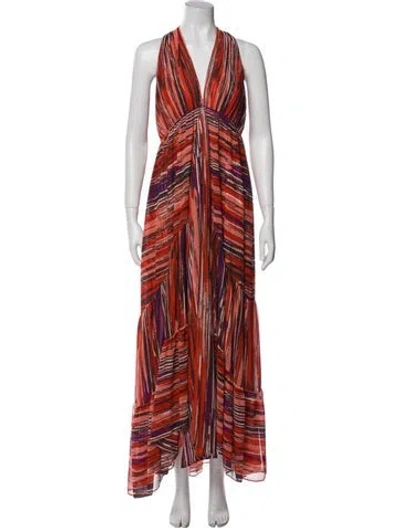 Pre-owned Misa Striped Long Dress In Orange