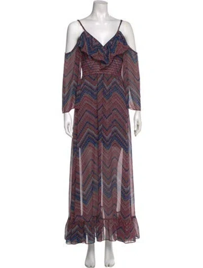 Pre-owned Misa Striped Long Dress In Purple