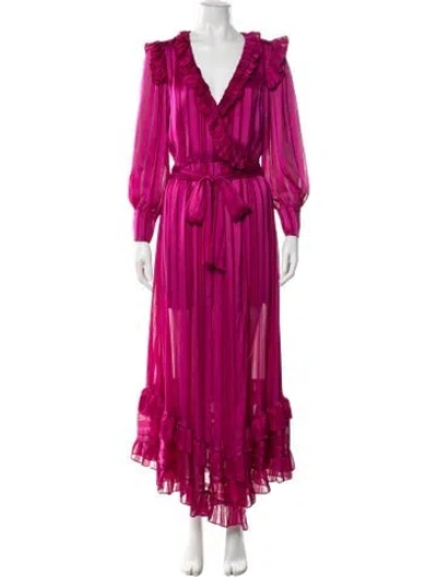 Pre-owned Misa Striped Long Dress In Purple