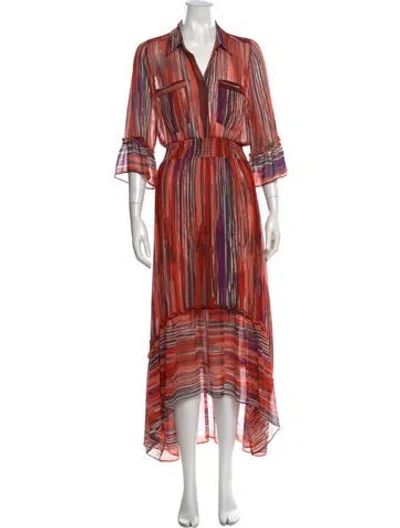 Pre-owned Misa Striped Long Dress In Red