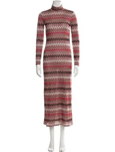 Pre-owned Misa Striped Long Dress In Red