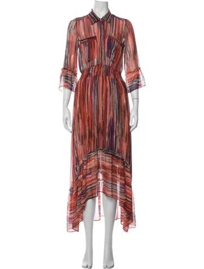 Pre-owned Misa Striped Long Dress In Red