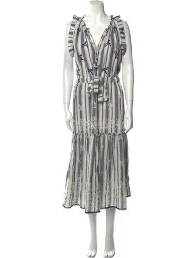 Pre-owned Misa Striped Long Dress In White