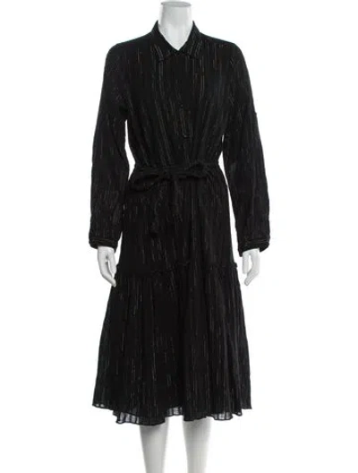 Pre-owned Misa Striped Midi Length Dress In Black