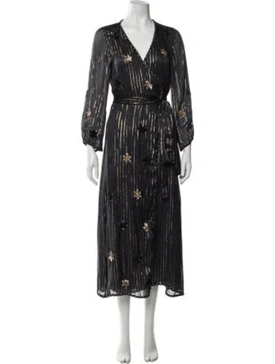 Pre-owned Misa Striped Midi Length Dress In Black