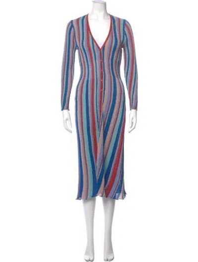 Pre-owned Misa Striped Midi Length Dress In Blue
