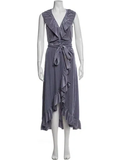 Pre-owned Misa Striped Midi Length Dress In Blue