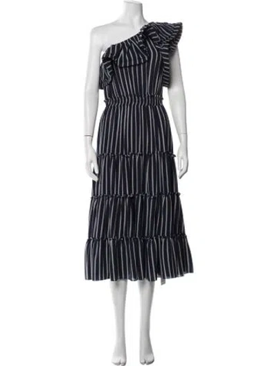 Pre-owned Misa Striped Midi Length Dress In Blue