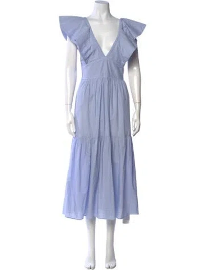 Pre-owned Misa Striped Midi Length Dress In Blue