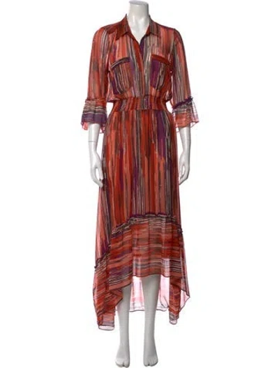 Pre-owned Misa Striped Midi Length Dress In Orange