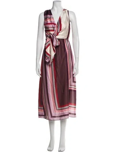 Pre-owned Misa Striped Midi Length Dress In Pink