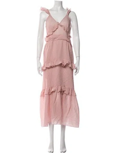 Pre-owned Misa Striped Midi Length Dress In Pink