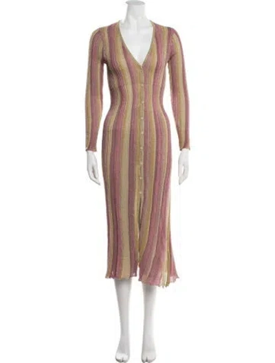 Pre-owned Misa Striped Midi Length Dress In Pink